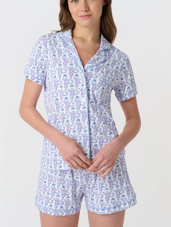 Roller Rabbit Other - Roller Rabbit Blue Purple Monkey Print Short Pajama Set Size P